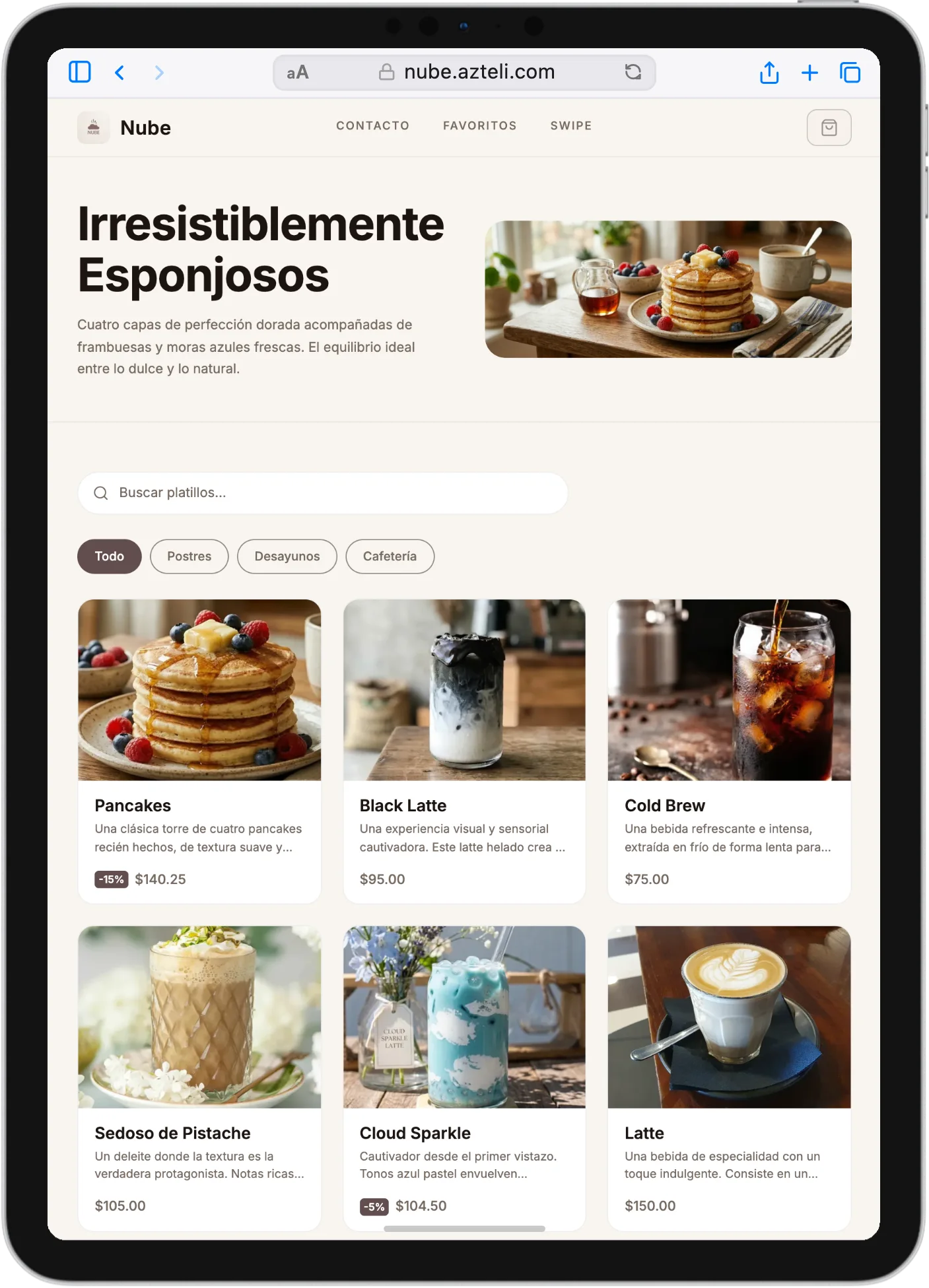 Sitio de Azteli adaptado a una tableta